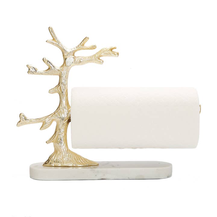 CLASSIC TOUCH DECOR INC. - Wholesale Paper towel holder - Gold Tree Design Paper Towel Holder On Marble Base1