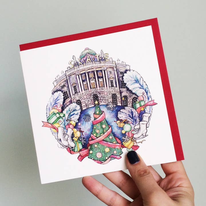 Skate at Somerset House Christmas card. Christmas in London for wholesale by Wind On Paper