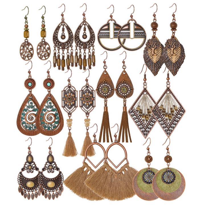 Retro Bohemian Geometric Tassel Earrings Set for wholesale by Halcyon Outfitters®