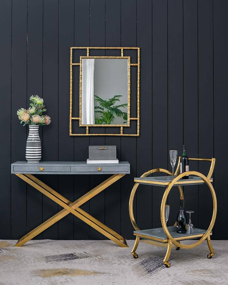 A&B Home Group Inc. - Wholesale Console Table - 43.5x14x32" Gray Faux Leather Crossed-Leg Console Table9