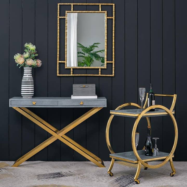 A&B Home Group Inc. - Wholesale Console Table - 43.5x14x32" Gray Faux Leather Crossed-Leg Console Table9