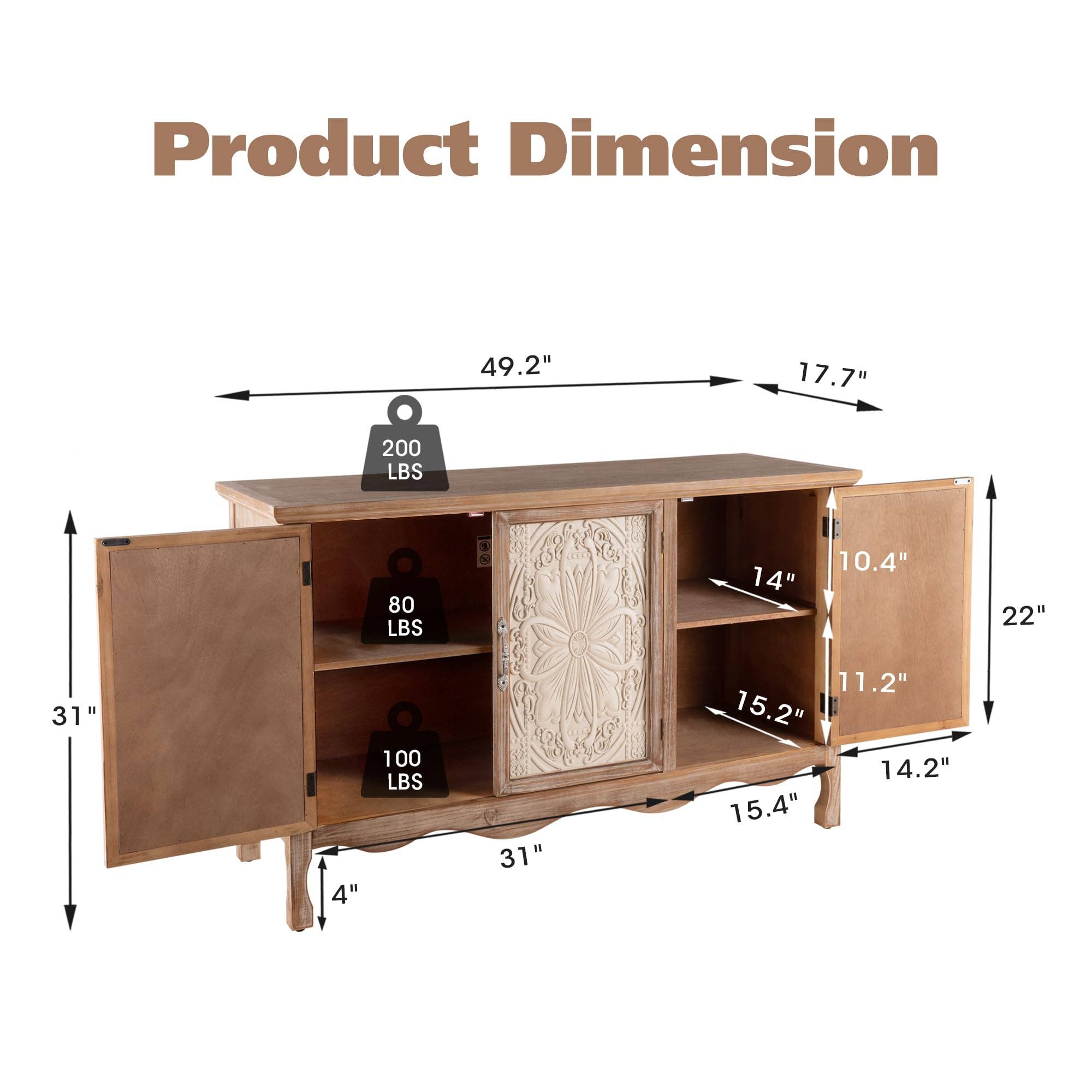 Heynemo - Wholesale Cabinet - Sideboard Buffet Cabinet with 3 Carved Doors and Shelves6