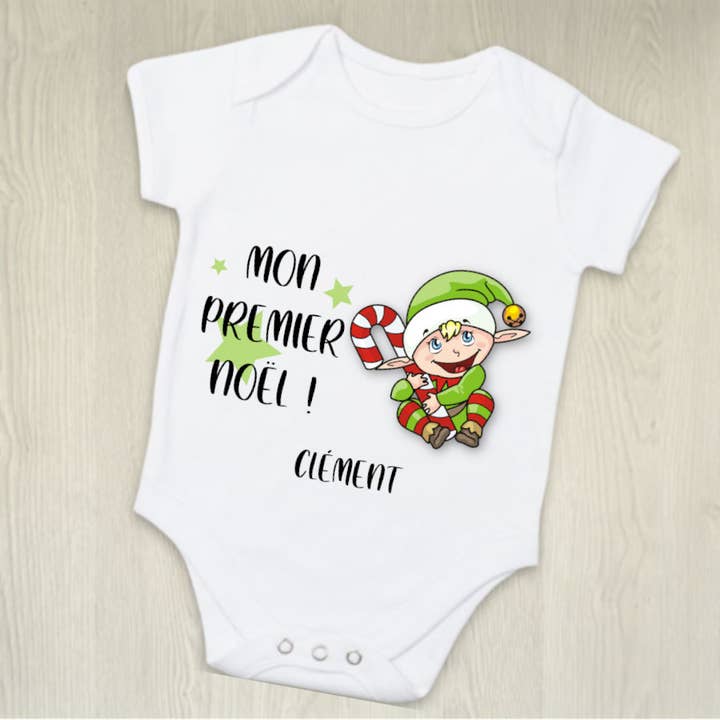 Body personnalisable premier Noël modèle lutin pour la vente par Tendance Cadeau