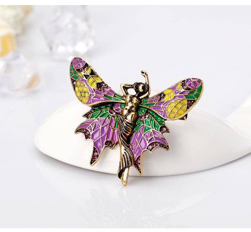 Colorful Vintage Enamel Fairy - Winged Brooch for wholesale on Faire8