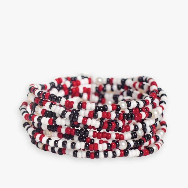 Game Day Confetti Beaded 10 Strand Stretch Bracelet Set Bright Red and Black Wholesale for wholesale by INK + ALLOY