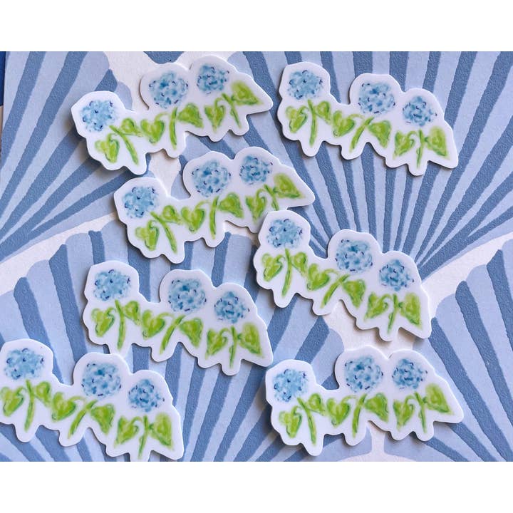 Watercolor Painting Blue Hygrangeas Sticker for wholesale by Courtney Foley