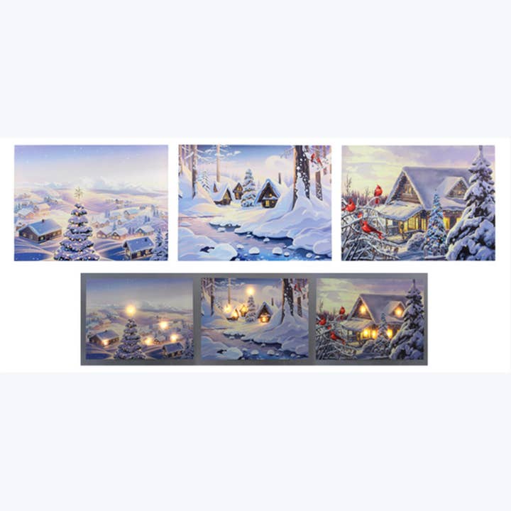 Young's - Wholesale Christmas Wall Art - Canvas Winter Scene LED Wall Art with Timer