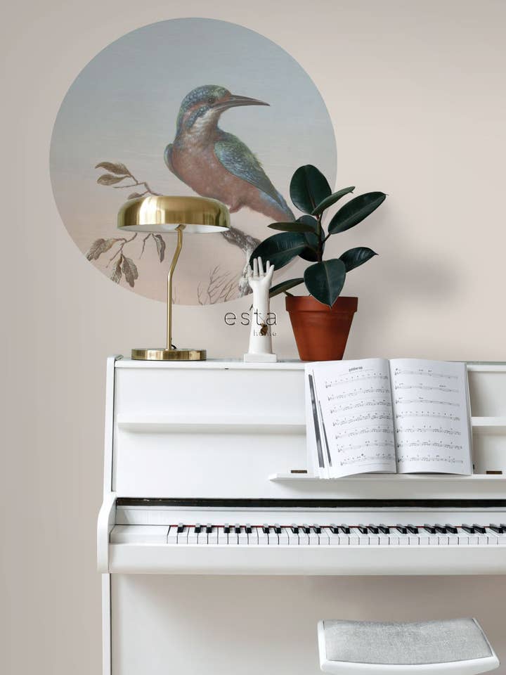 Self-adhesive Round Wall Mural Kingfisher on Branch for wholesale by The Design Department b.v.