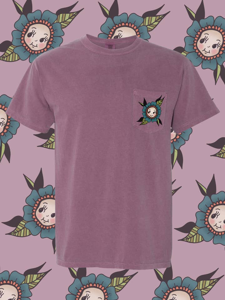 Kewpie Flower + Pocket Tee for wholesale by Seventh Eclectic