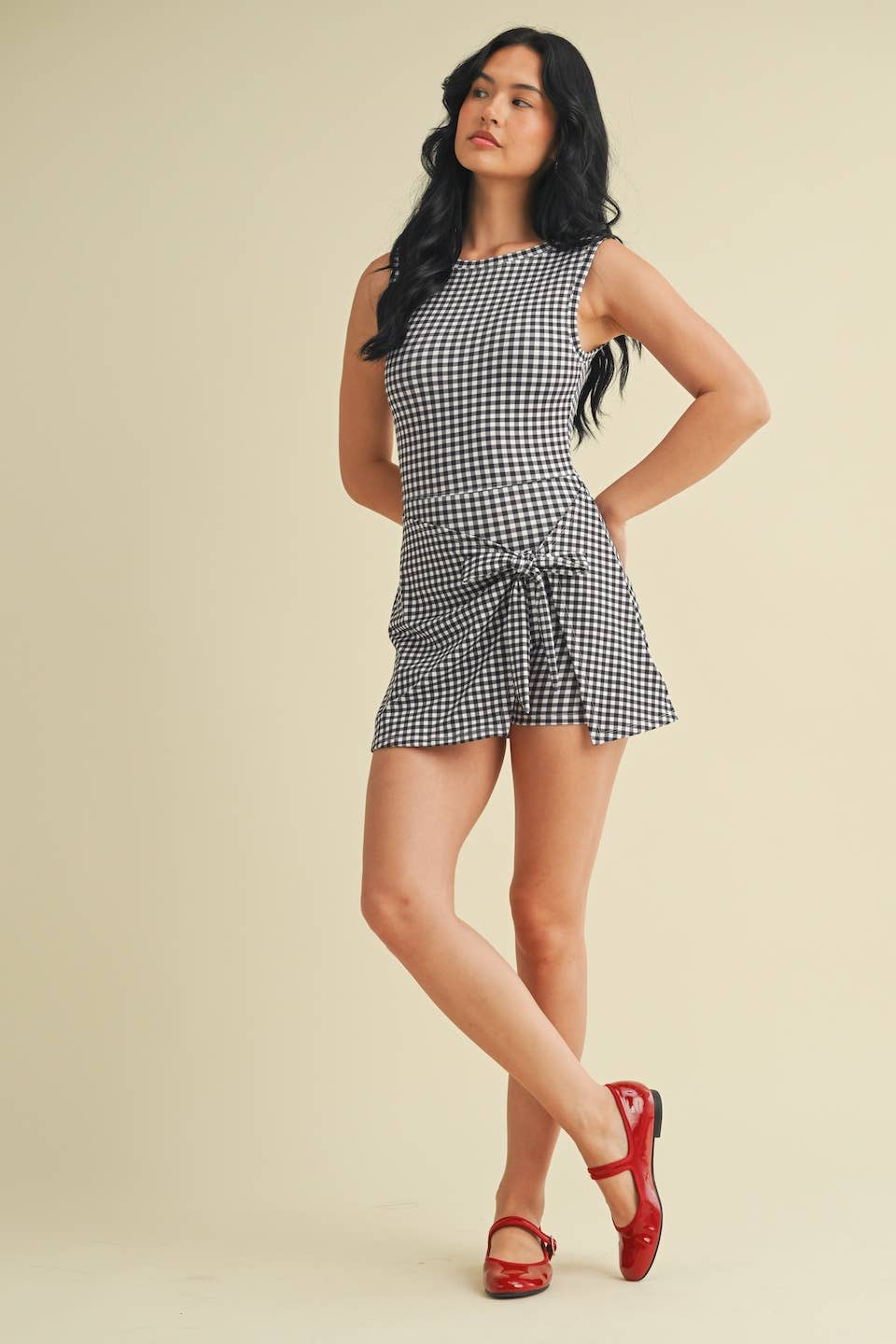 KIMBERLY C - Wholesale Athletic Dress - Women's - Gingham Print Sleeveless Wrap Tie Front Dress 54