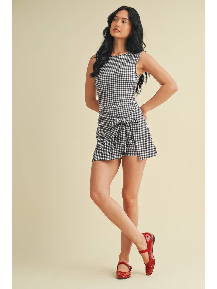KIMBERLY C - Wholesale Athletic Dress - Women's - Gingham Print Sleeveless Wrap Tie Front Dress 54