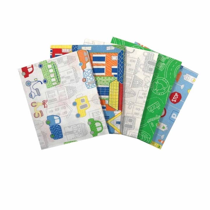 Boys Car Fabric, Transport Fat Quarter Bundle Cotton Craft Bus Taxi Roundabout for wholesale by Kims Crafty Corner