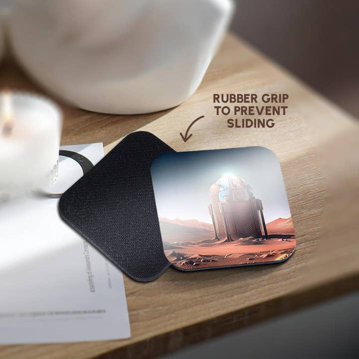 3dRose - Wholesale Coasters - 3dRose, Fantastic automatic scientific module on Mars. Blue beacon light, Coaster10
