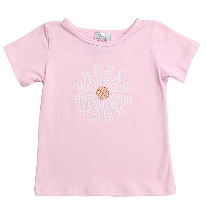 White Studded Daisy Short Sleeve Tee for wholesale by Sparkle Sisters by Couture Clips