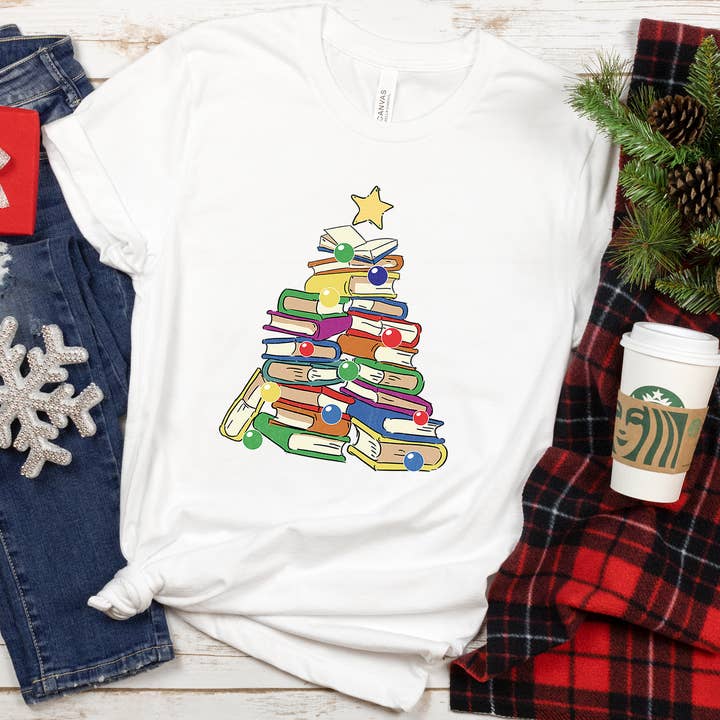 Book Lover Christmas Tree T-Shirt | Holiday Reading Tee for wholesale by Daily Prints