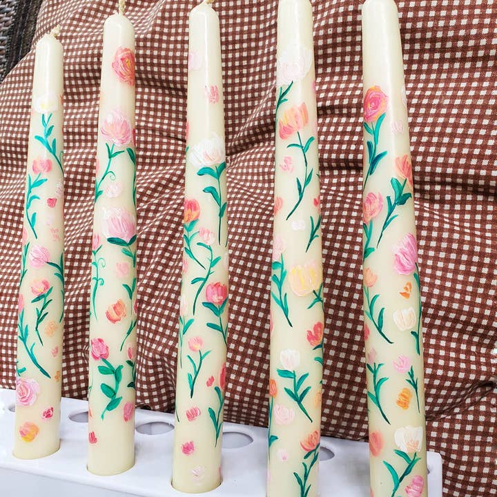 Hormscent - Wholesale Tapered candle/candlestick - HAND PAINTED ROSE CANDLE2