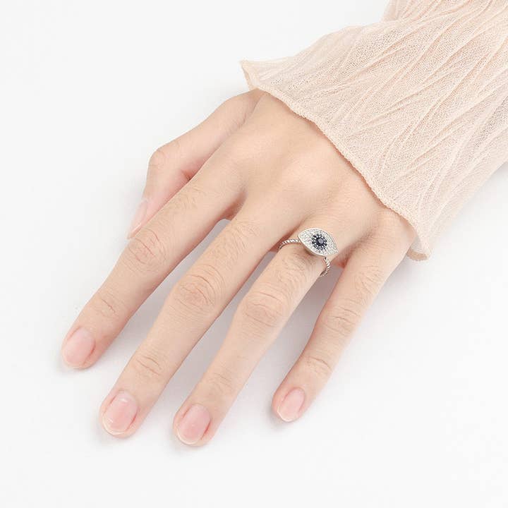 Perimade & Co. LLC - Venta al por mayor Anillo con gemas - Anillo giratorio con ojo turco para ansiedad en plata esterlina 9254