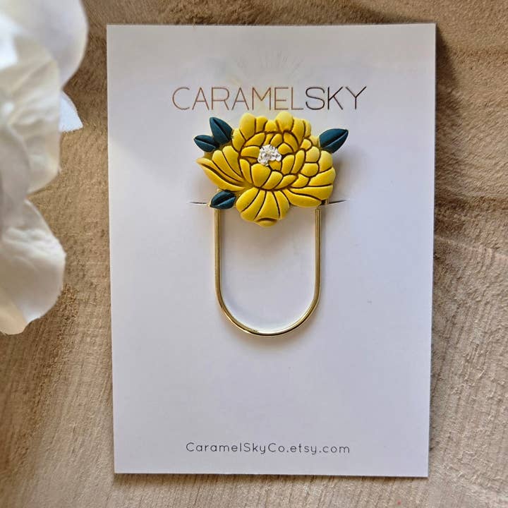 Caramel Sky - Wholesale Bookmark - Handmade Peony Flower Paperclip Bookmark, Clay Bookmark0