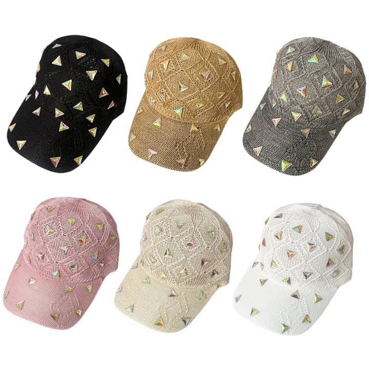 ASSORTED Bling Rhinestone Square Knit Baseball Cap SS41128-44 (12PC) for wholesale on Faire1