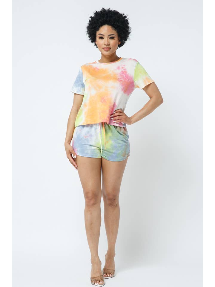 Black Tie Dye Top and Matching Short Set for wholesale on Faire2