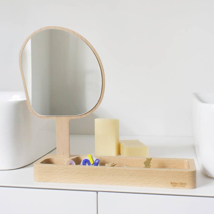 Reine Mère - Wholesale Sieradenschaaltje - Kagami - Spiegel om neer te zetten met opbergruimte in beukenhout0
