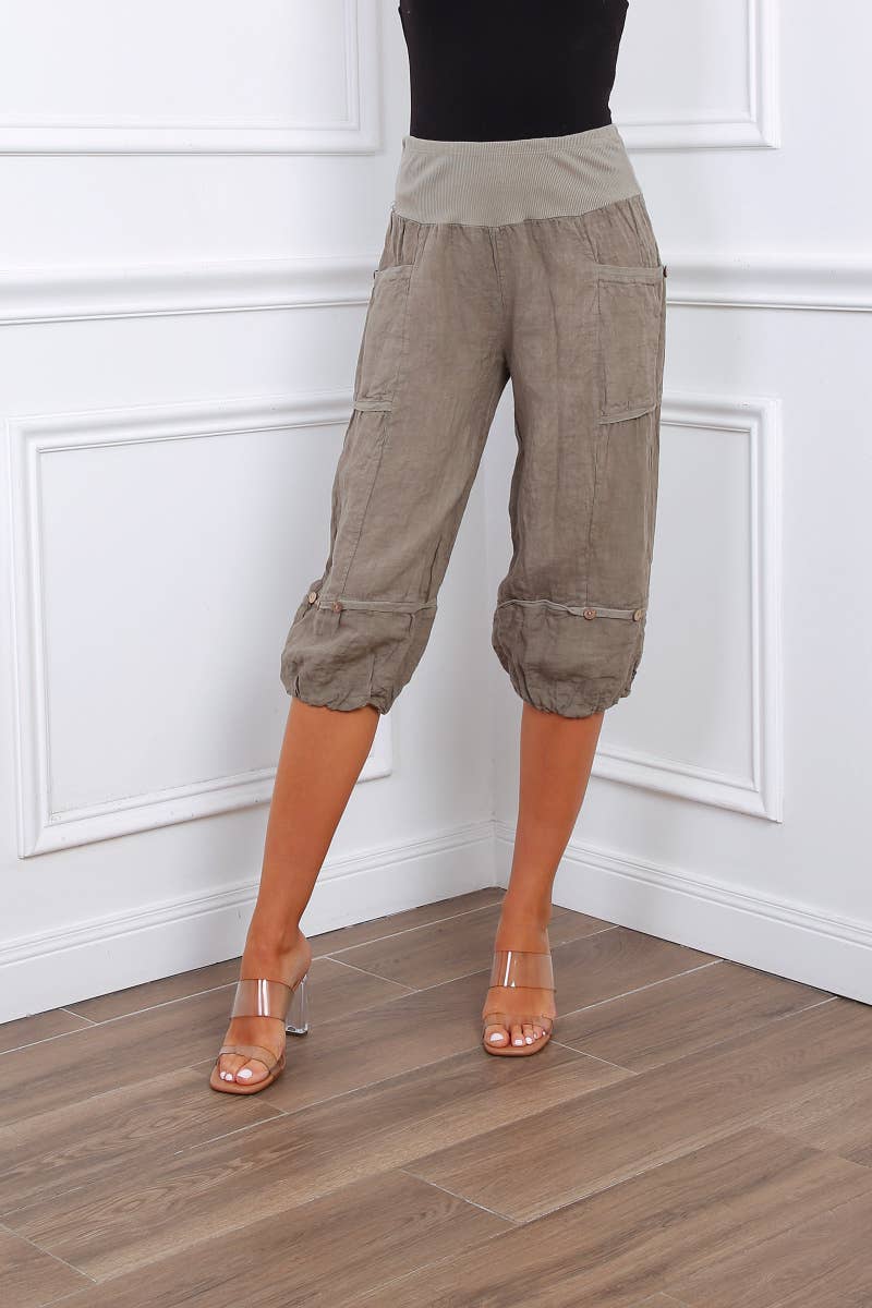 Happy look - Wholesale Shorts - Women's - Linen cropped pants with 4 pockets6