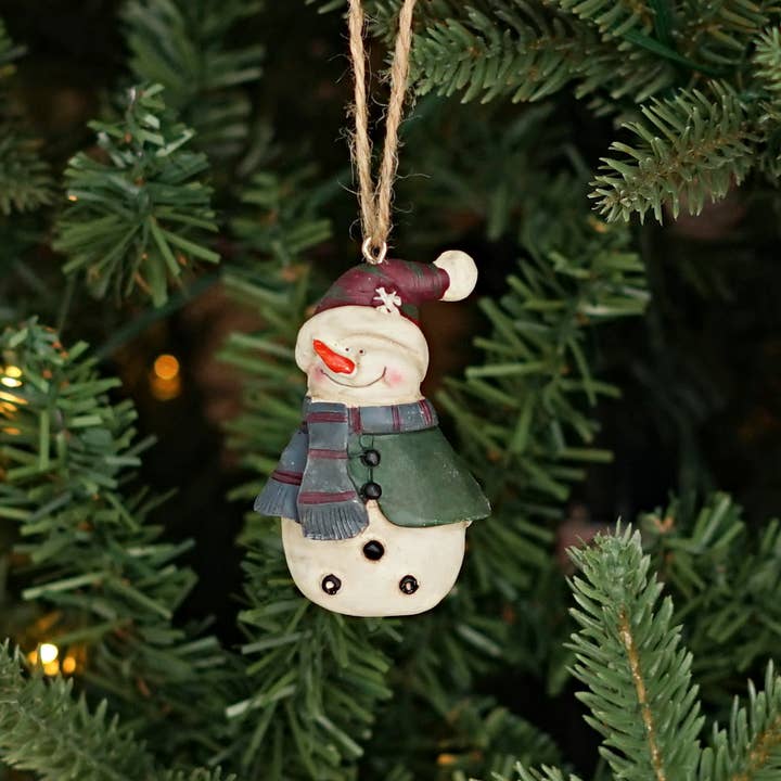 M2361- Old world smiling snowman Polyresin ornament- 2.5" x for wholesale by Impressive Enterprises, Inc.
