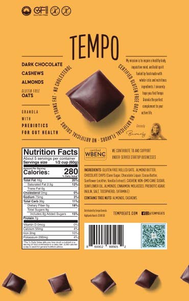 Tempo  Granola - Wholesale Granola - Dark Chocolate Cashew Almond Granola 11oz. (6 bag case)1