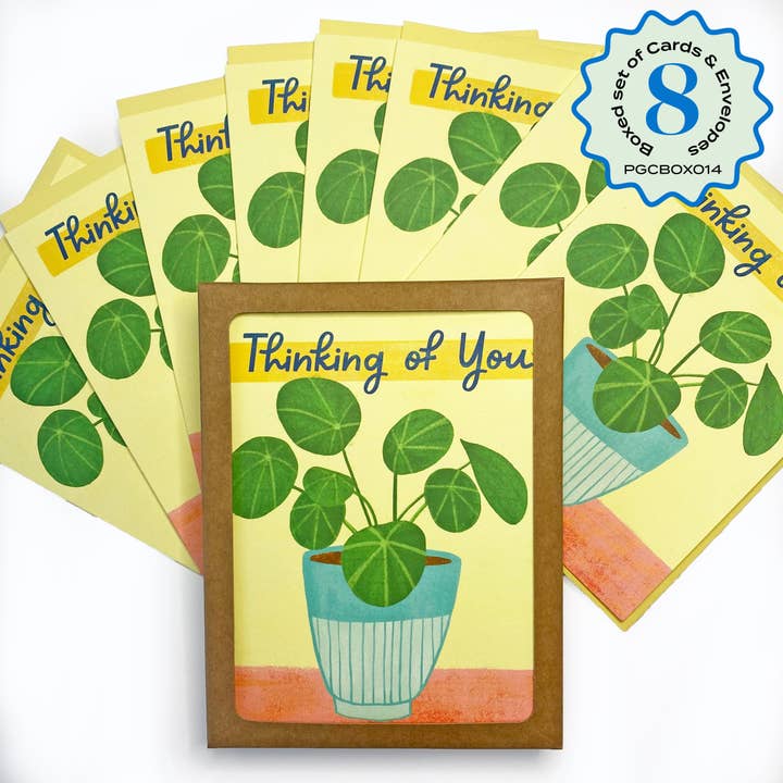 Boxed Set of 8 Cards-Thinking of You Pilea Plant Greeting Ca for wholesale by Keller Design Co.