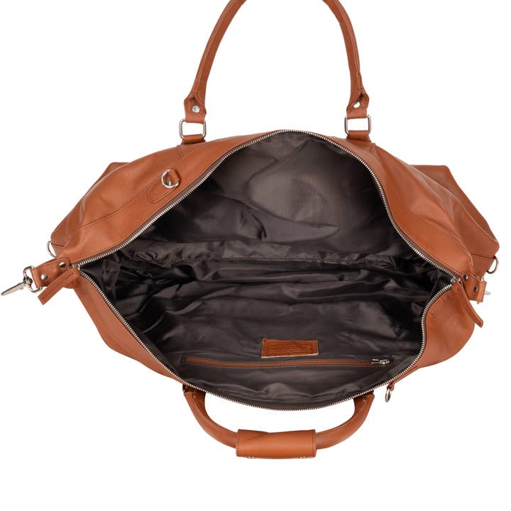 Greenwood Leather AU - Wholesale Weekender bag – women's - Outback Hair-On Duffle – Tan Leather & Cowhide Travel Bag6