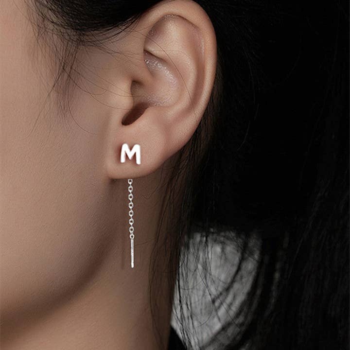 Perimade & Co. LLC - Wholesale Dangle earrings - Initial Letter Drop Threader Earrings in 925 Sterling Silver12