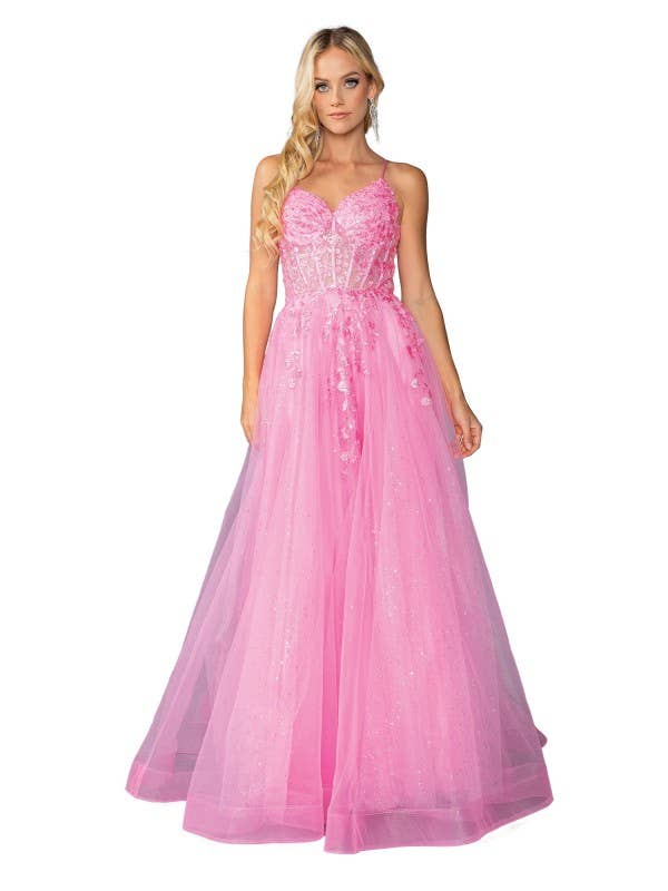 Dancing Queen Dress - Wholesale Gown - Women's - Applique Bodice and Glitter Overlay Prom Dress2