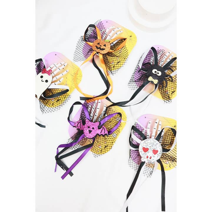 MIX COLOR Halloween Mesh Bow Skeleton Hand Hair Clip for wholesale on Faire