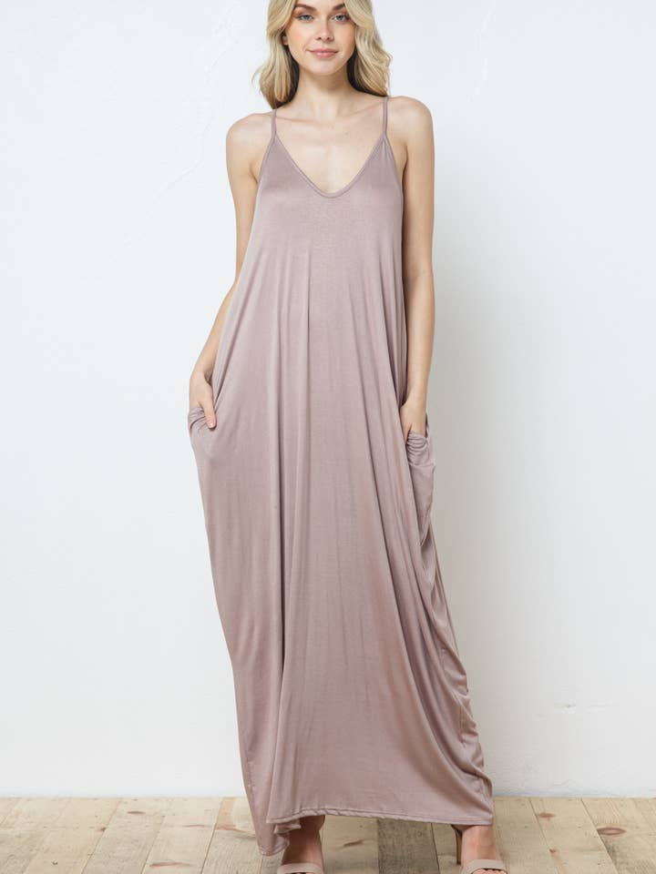 Vestido largo básico con bolsillos - D5883 para venta al por mayor de Bloidy