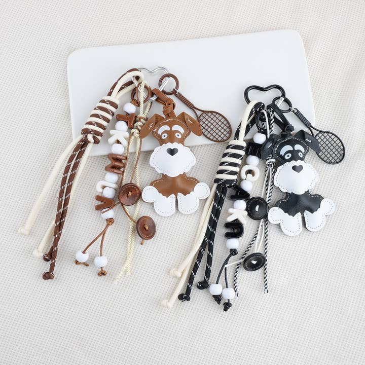 Cute Schnauzer Puppy Leather Keychain for wholesale by MKS America