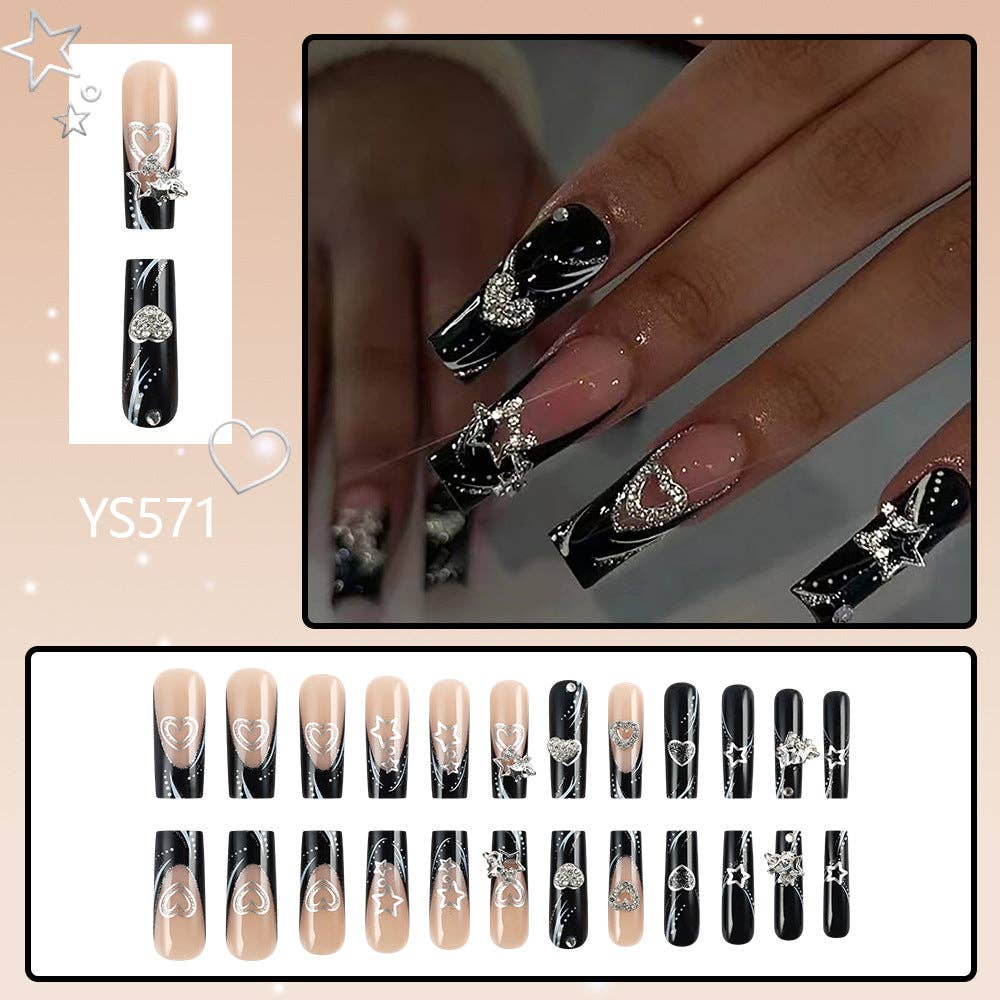 YS  Gothic Rhinestone Heart-Shaped False Nails for wholesale on Faire1