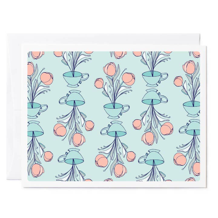 Peony and Teacup | Any Occasion Greeting Card for wholesale by Tuxberry & Whit