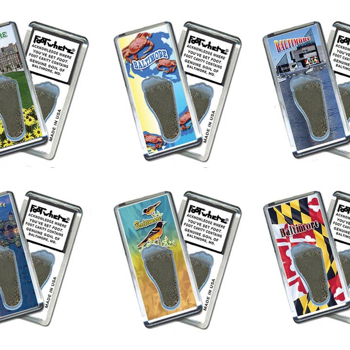 Baltimore FootWhere® Souvenir Magnet. 72 pieces/6 assorted styles. for wholesale by FootWhere- USA Group, Inc.