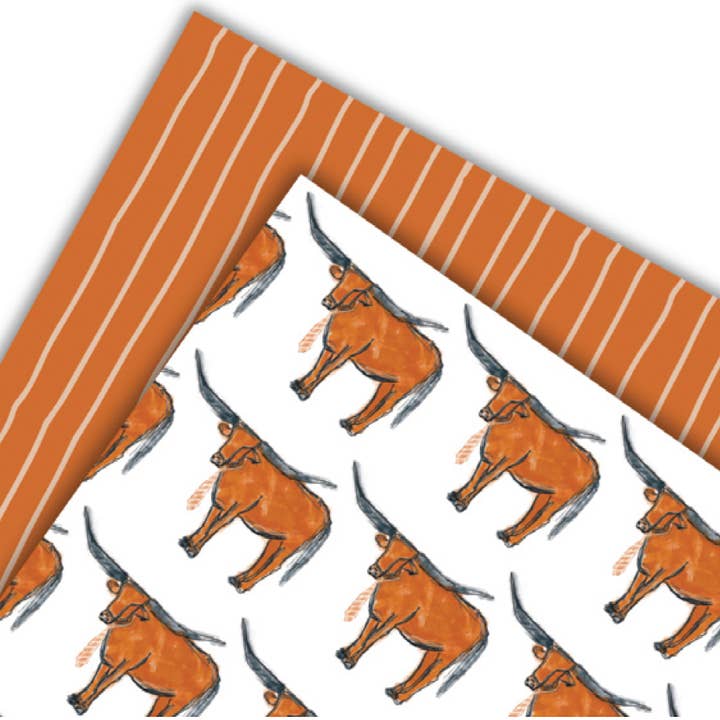 Longhorns wearing a Tie Reversible Gift Wrap Sheets for wholesale by Hey Y'all Party