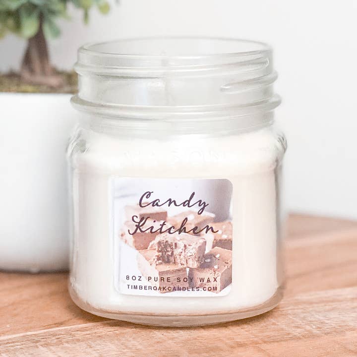 CANDY KITCHEN | Pot Mason 8 oz | Bougie de soja 100% pur pour la vente par Timber Oak Candles