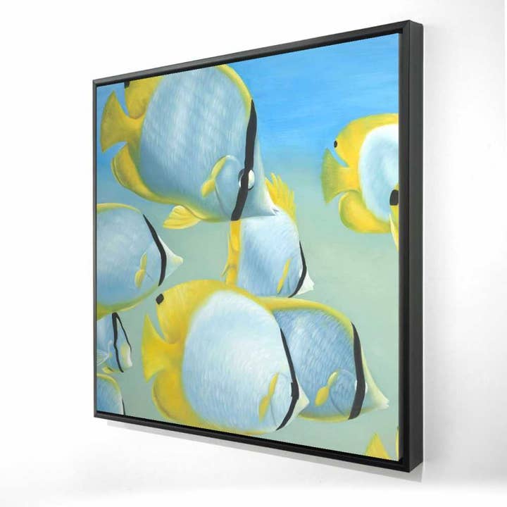Butterfly Fishes Yellow Framed Canvas | Aquatic Home Decor for wholesale by BEGIN HOME DECOR