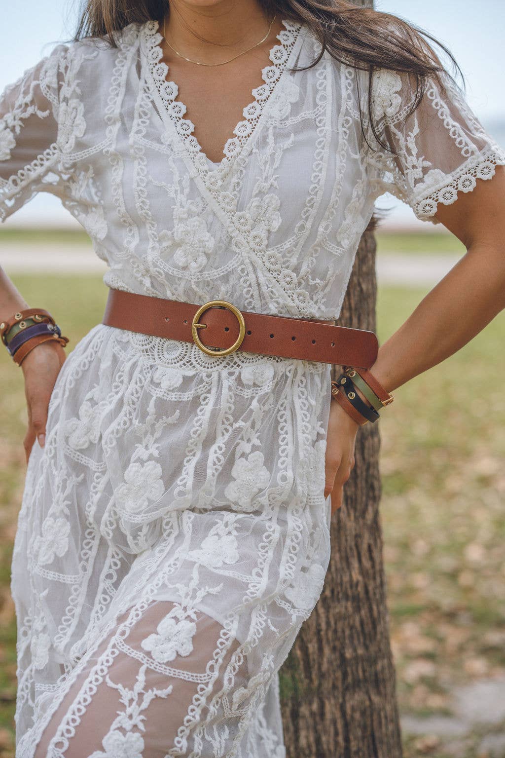 Most Wanted USA – wholesale Belt – Women's – Wide Brass-Toned Circle Buckle Leather Belt1