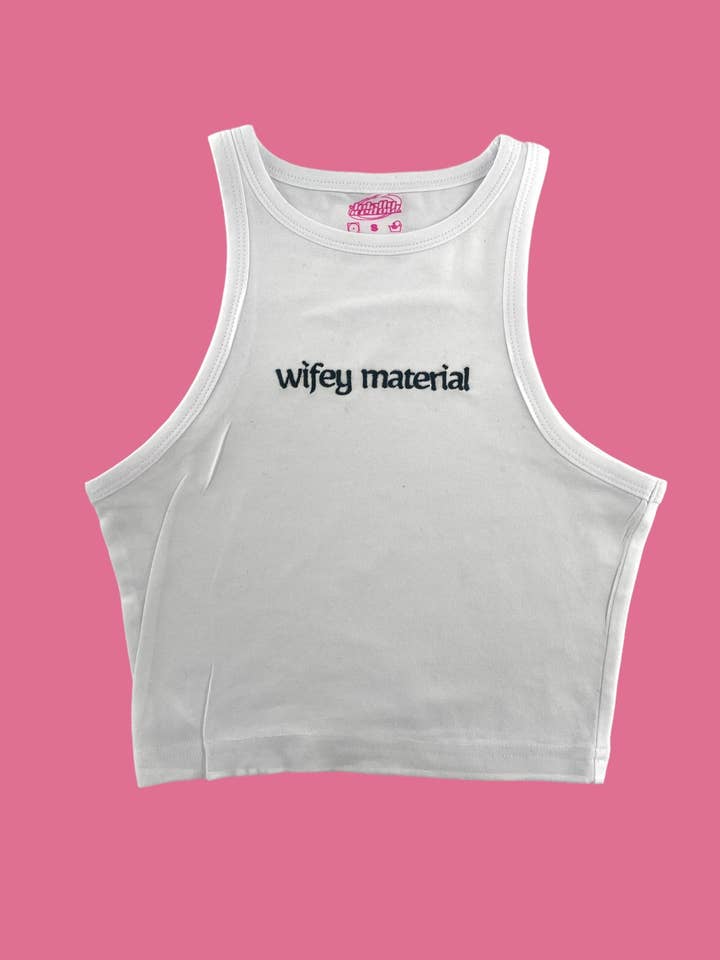 Wifey Material Embroidered Tank Top or Baby Tee for wholesale by Totally Iced Out