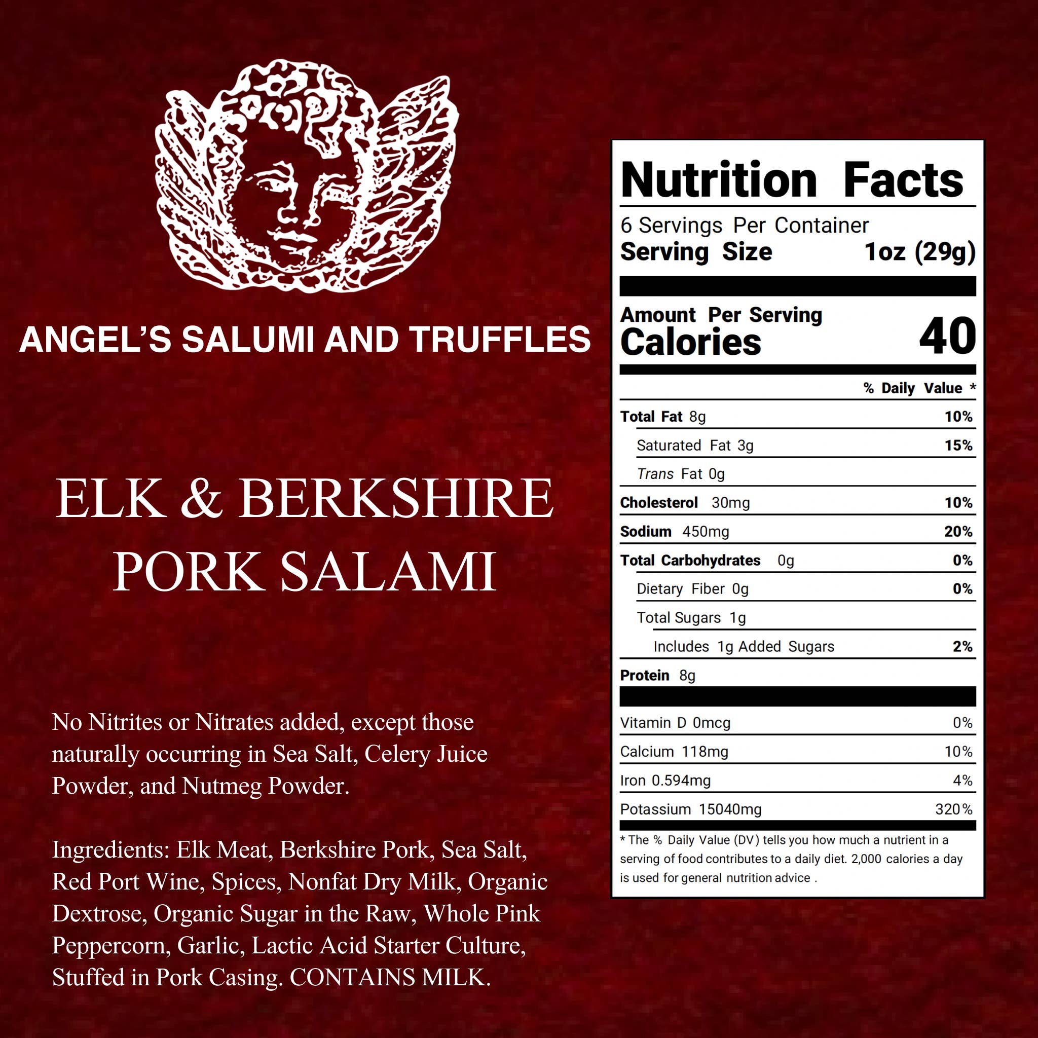 Angel's Salumi & Truffles - Wholesale Salami - Elk and Berkshire Pork Salami (5.5oz)4
