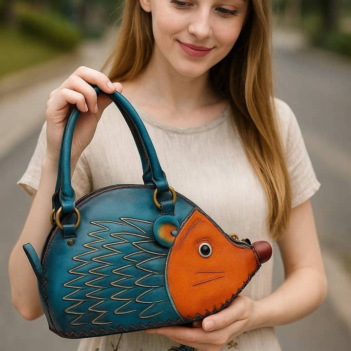 Sunflower Handmade leather inc – wholesale Top handle bag – women's – H857 leather hedgehog handbag purse3
