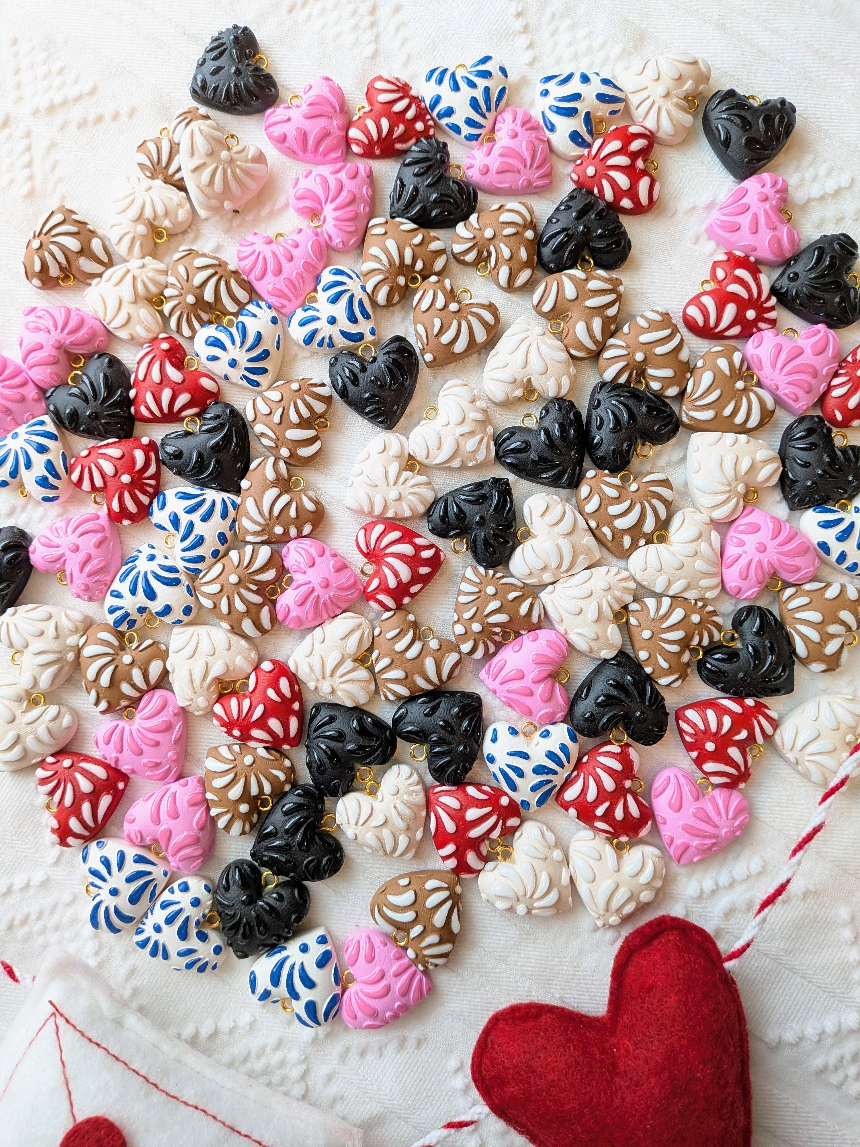 Moon & Cats - Wholesale Dangle Earrings - Black on black talavera hearts2
