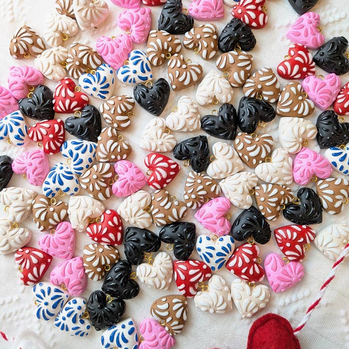 Moon & Cats - Wholesale Dangle Earrings - Black on black talavera hearts2