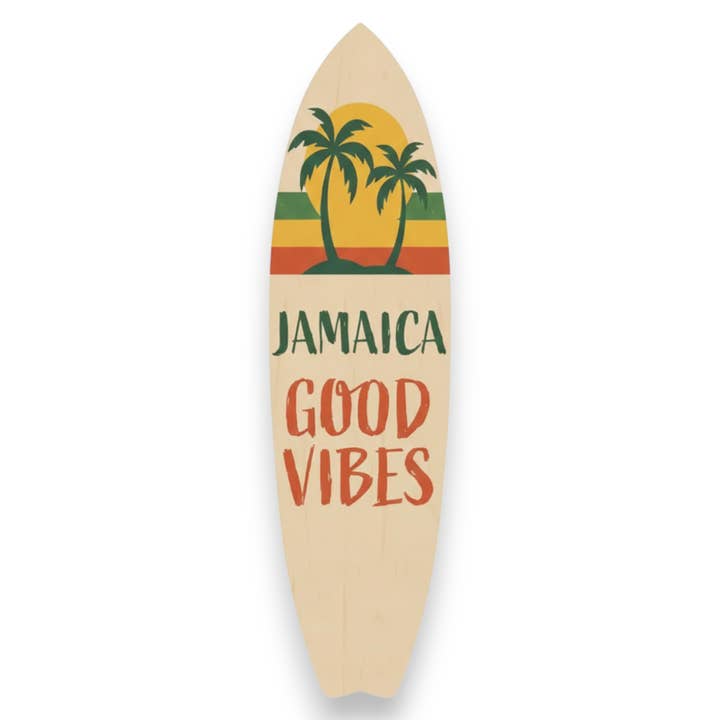 Jamaika Surfbrett Kunst: Sonnenuntergang, Palmen, wetterfestes PVC für den Großhandel von JennyGems