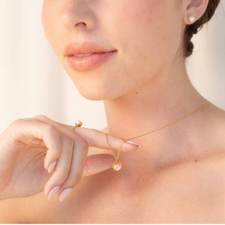 Rizen Jewelry - Wholesale Stud/Post Earrings - Becoming Shell Encased Pearl Stud Earrings2