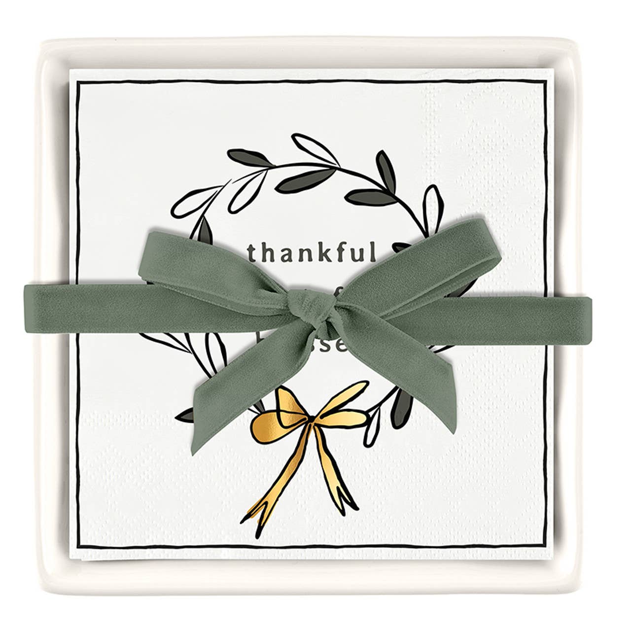 Santa Barbara Design Studio by Creative Brands - Wholesale Napkin Holder - Ceramic Napkin Tray + Napkins - Thankful, Grateful, Blessed1